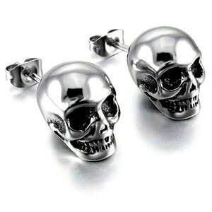 Staineless Steel Silver Skull Stud Earrings, Skull Earrings, Skeleton Earrings